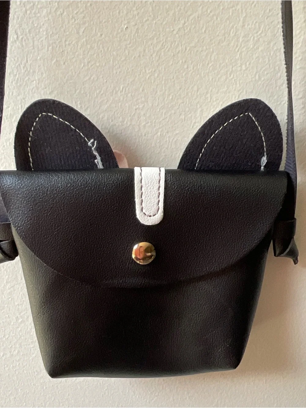 Kids Black Dog Face Crossbody Bag with Pink Bow